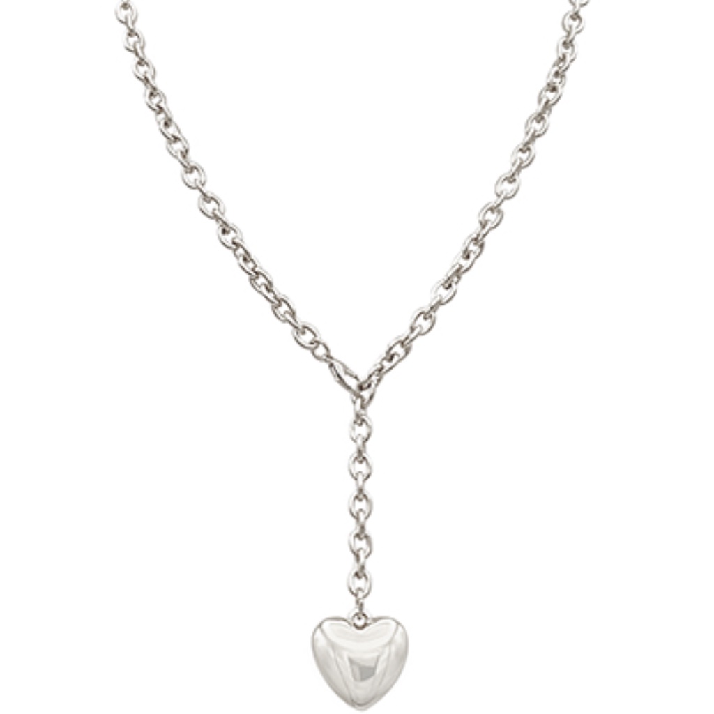 Adjustable Chain Puffy Heart Necklace Set - Silver Color